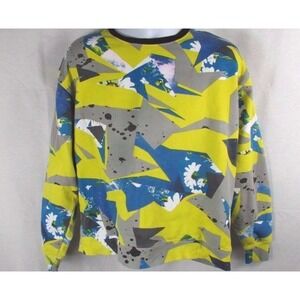 Filthy Dripped yellow blue gray abstract print flowers Men's sweatshirt XL